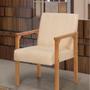Imagem de Cadeira Milão com Tecido Suede Bege e Braço em Madeira