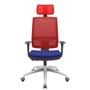 Imagem de Cadeira Office Brizza Tela Vermelha Com Encosto Assento Aero Azul RelaxPlax Base Aluminio 126cm - 63530