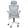 Imagem de Cadeira Office Giratória Columbus Altura Regulável Sistema Relax Apoio Cabeça Assento Confortável Tela Mesh Branco/Cinza - Lojas RPM