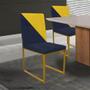 Imagem de Cadeira Office Stan Duo Sala de Jantar Industrial Ferro Dourado Suede Azul Marinho e Amarelo - Ahz Móveis