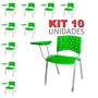 Imagem de Cadeira Universitária Plástica Verde 10 Unidades Prancheta Plástica Base Prata - ULTRA Móveis