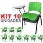 Imagem de Cadeira Universitária Plástica Verde Anatômica Com Porta Livros 10 Unidades - ULTRA Móveis