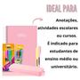 Imagem de Caderno Espiral 10m Capa Dura 160 folhas Rosa ou Lilás Pastel + Kit Escolar 12pcs com Estojo Régua Marca Texto Canetas