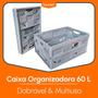 Imagem de Caixa Cesto Dobravel 60 L Organizadora Multiuso até 20 kg Empilhável Leve Resistente Para Supermercado Roupas Brinquedos