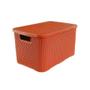 Imagem de Caixa Organizadora Terracota Rattan Cesto Espaçoso com Tampa Capacidade 15 Litros 18cm x 35cm x 26cm