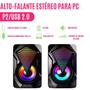 Imagem de Caixinha de Som Gamer P/ Computador Notebook PC Console Smartphone LED RGB Luzes USB P2 Potente Resistente Caixa