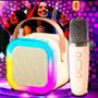 Imagem de Caixinha de som Karaoke com microfone led RGB bluetooth muda voz colorida