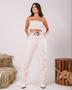 Imagem de Calça Algodão Wide Leg Feminina Cintura Alta Carpinteiro Cargo Linha Eco 23209 Off White