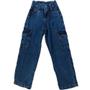 Imagem de Calça Cargo Jeans Blogueirinha Juvenil Com Regulagem Com Bolsos Laterais Wide Leg 8 ao 16 anos Moda