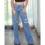 Imagem de Calça feminina flare rasgada cor jeans claro tam 38 ao 46