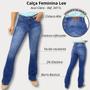 Imagem de Calça Feminina Lee Oficial Jeans Premium Costura Reforçada Azul Claro Hoxie Premium Strech Cintura Alta Flare Dewi Ref:3411L