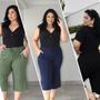 Imagem de Calça Feminina Pantacourt Lisa Plus Size Wide Com Bolsos