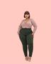 Imagem de Calça Feminina Plus Size 3D Canelada Com Bolso e Cinto Fake