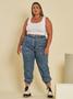 Imagem de Calça Feminina Plus Size Jogger Azul Delavê