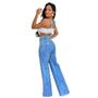 Imagem de Calça Feminina Wide Leg Jeans Cintura Alta com Strass Boca de Sino