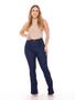 Imagem de Calça flare jeans feminina escura com pinça amaciada de qualidade premium