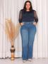 Imagem de Calça Flare Jeans Feminina Plus Size Clara cintura alta boca larga lycra/elastano