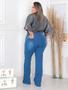 Imagem de Calça Flare Jeans Feminina Plus Size Clara cintura alta boca larga lycra/elastano
