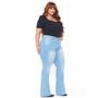 Imagem de Calça Flare Jeans Feminina Plus Size Clara cintura alta boca larga lycra/elastano