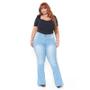 Imagem de Calça Flare Jeans Feminina Plus Size Clara cintura alta boca larga lycra/elastano