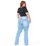 Imagem de Calça Flare Jeans Feminina Plus Size Clara cintura alta boca larga lycra/elastano