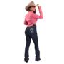 Imagem de Calça Jeans Azul Bordada E Lavada Feminina Destalhes Strass Brilhos Cruz E Flores Cintura Alta Flare Texas Ranch Jeans 