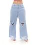 Imagem de Calça Jeans Cropped Flare Feminina Cintura Média Barra Desfiada e Rasgos 22966 Clara