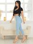 Imagem de Calça jeans feminina curta Capri cintura alta premium clara