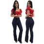 Imagem de Calça Jeans Feminina Flare Cintura Alta Elastano Levanta Empina Bumbum