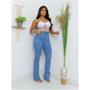 Imagem de Calça Jeans Feminina Flare Cós Alto Hot Pants Levanta Bumbum