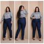 Imagem de Calça Jeans Feminina Plus Size Cintura Alta Elastano