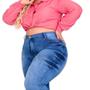 Calça Jeans Feminina Plus Size Flare Cintura Alta Empina O Bumbum - Moreira Fashion Imagem de Calça Jeans Feminina Plus Size Flare Cintura Alta Empina O Bumbum