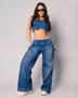 Imagem de Calça Jeans Feminina Wide Leg com Desfiado No Cós e Na Barra  22188 Escura