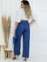 Imagem de Calça jeans feminino pantalona elástico na cintura boca larga flare estilosa boyfriend