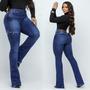 Imagem de Calça Jeans Flare Feminina Cintura Alta Lycra empina Bumbum Modela o Corpo Boca de Sino