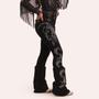 Imagem de Calça Jeans Preta Feminina Strass Brilhos Black Love Horse Prata Moda Country Cintura Alta Flare Lycra Elastano Texas Ranch Jeans