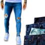 Imagem de Calça Jeans Skinny Rasgada Masculina Slim Sport Fit Homem 487