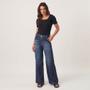 Imagem de Calça Jeans Wide Leg com Elástico no Cós Azul Escuro