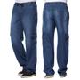 Imagem de Calça Masculina Jeans Cargo Cintura Elástico e Cordão Ajustador Larga E Confortavel