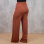 Imagem de Calça Pantalona Feminina Canelada Cintura Alta Confortavel 