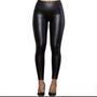 Imagem de Calça térmica couro pu flanelada material sintético fake legging peluciada inverno grossa cintura alta forrada montaria frio Quentinha Aquecimento