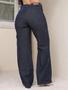 Imagem de Calça Wide leg feminina jeans bolso cargo escura tendência pantalona lançamento