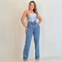 Imagem de Calça Wide Leg Jeans com Cinto e Bolso 100% Algodão Feminina