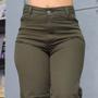 Imagem de Calça Wide leg verde exercito/musgo jeans feminina cintura alta premium tendencia