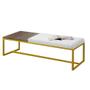 Imagem de Calçadeira Recamier Londres 140cm Industrial Dourado material sintético Branco Tampo Quadrado MDF Carvalho - Ahz Móveis