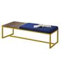 Imagem de Calçadeira Recamier Londres 160cm Industrial Dourado Suede Azul Marinho Tampo Quadrado MDF Castanho - Ahz Móveis