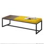 Imagem de Calçadeira Recamier Londres 160cm Industrial Preto Suede Amarelo Tampo Quadrado MDF Carvalho - Ahazzo Móveis