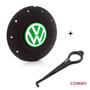 Imagem de Calota Centro Roda Ferro VW Amarok Aro 13 14 15 4 Furos Preta Fosca Emblema Verde + Chave de Remoção
