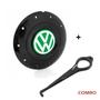 Imagem de Calota Centro Roda Ferro VW Amarok Aro 14 15 5 Furos Preta Brilhante Emblema Verde + Chave de Remoçã