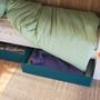 Imagem de Cama Beliche Infantil Bicama Menino Menina 2,32m com Escada, Nichos e Gavetas com Rodas Branco com Azul